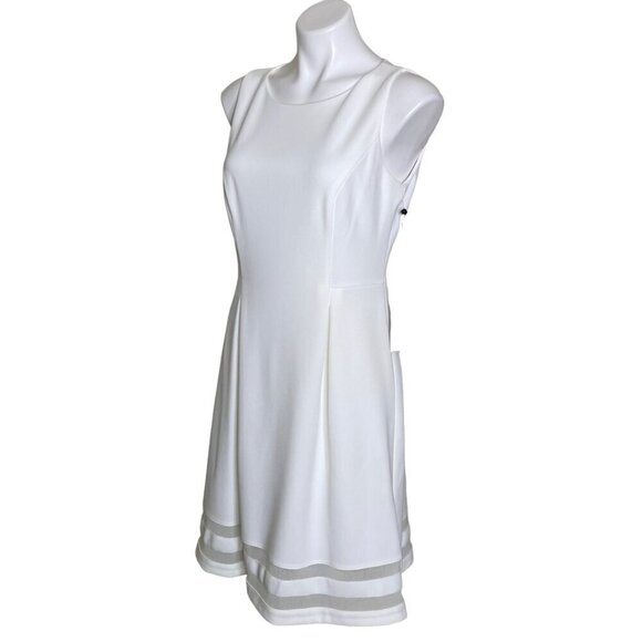 Tommy Hilfiger Cream A-Line Dress, NWT $109 Mesh Illusion Trim Women's Size 10 - Picture 9 of 11